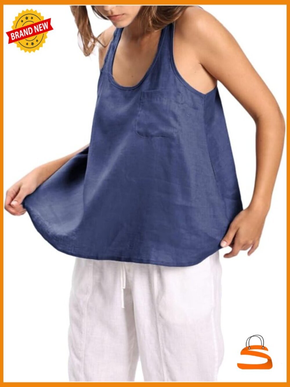 100% Linen Scoop Neck Sleeveless Racerback Tank Top